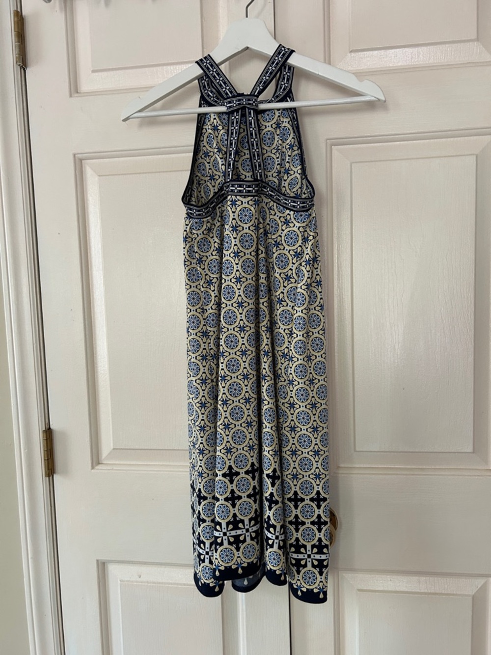 Navy and Cream Halter Neck Printed Dress - Picture 3 of 6